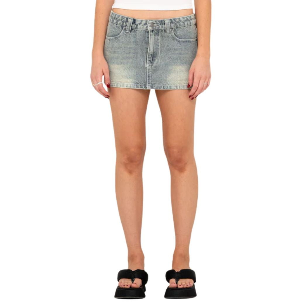 Rusty Norty Low Rise Denim Micro Mini Skirt Dirty Dawg