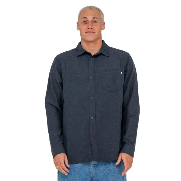 Rusty Overtone Long Sleeve Linen Shirt Navy Blue