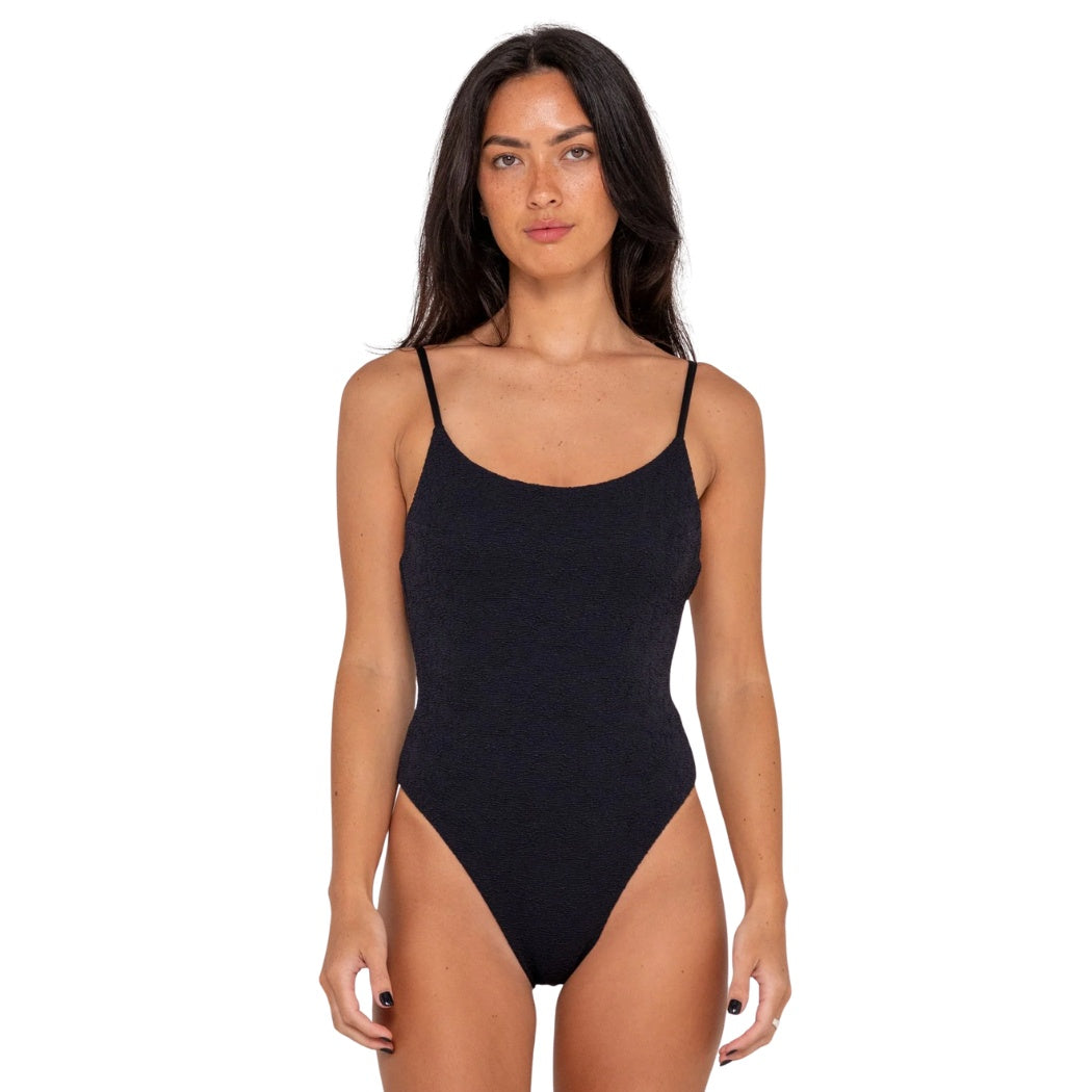 Rusty Sandalwood Hi Leg One Piece Black