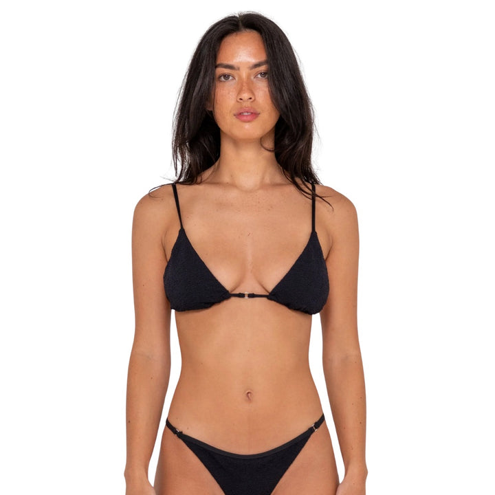 Rusty Sandalwood Ring Bikini Top Black