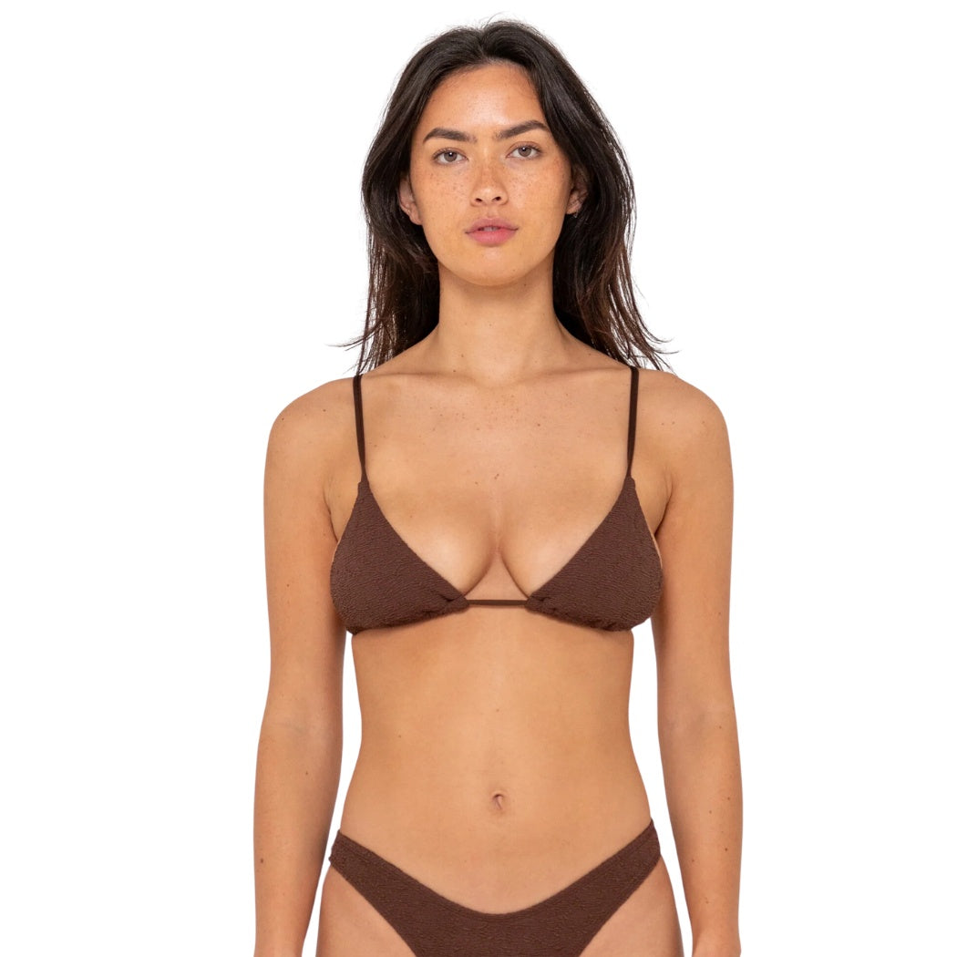 Rusty Sandalwood Slick Triangle Bikini Top Java