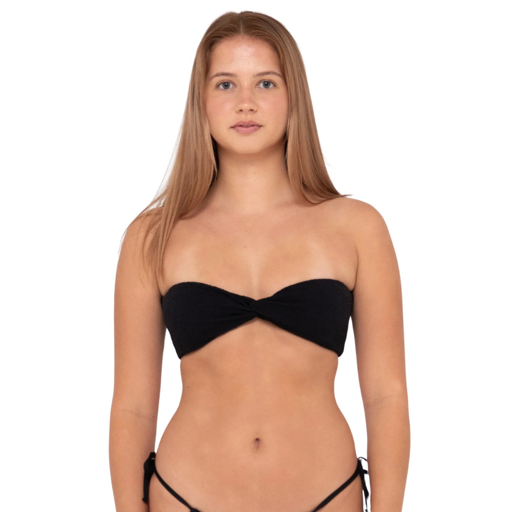 Rusty Sandalwood Twist Bandeau Bikini Top Black