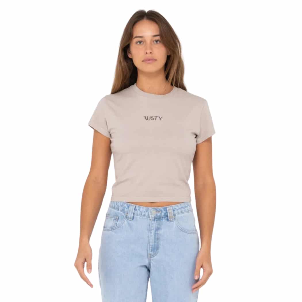 Rusty Signature Skimmer Baby Tee Grey Cloud