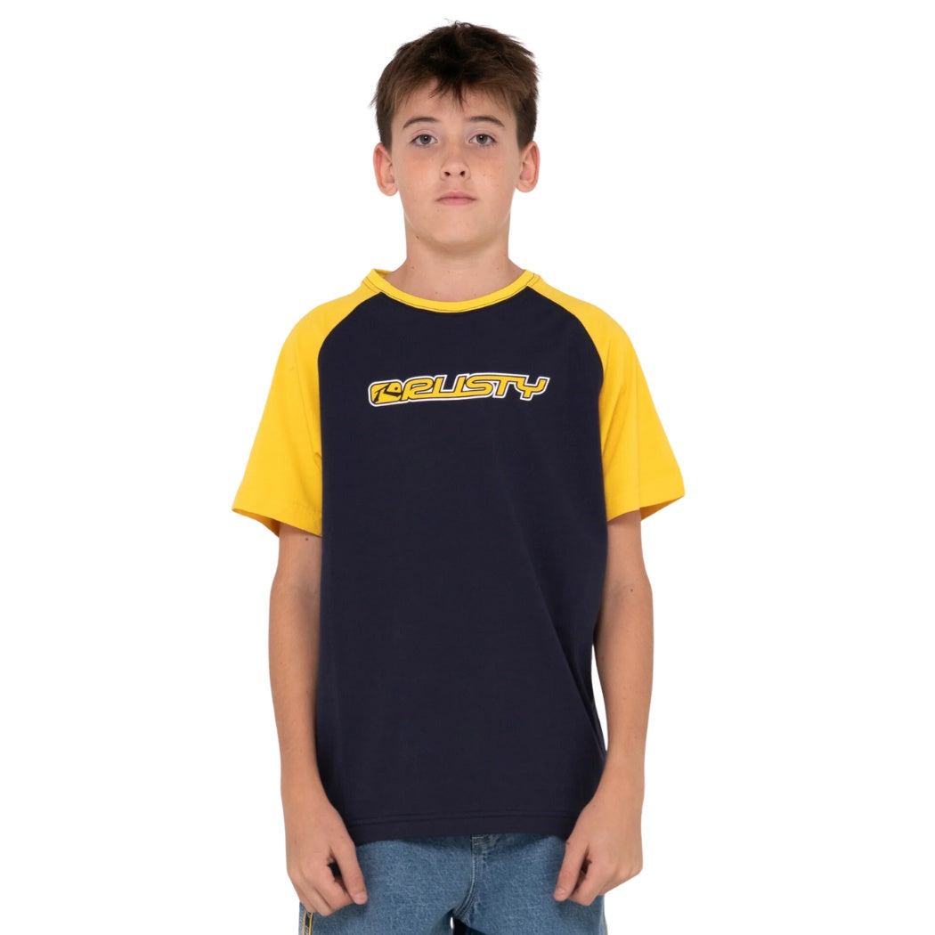 Rusty Swaglan Raglan Tee Boys Navy Blue