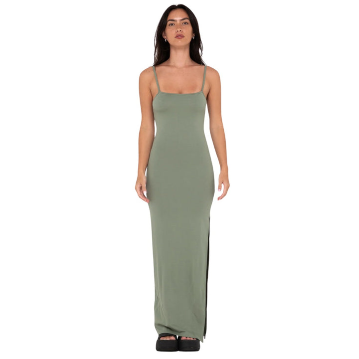 Rusty Vicky Fixed Back Slip Maxi Dress Army Green