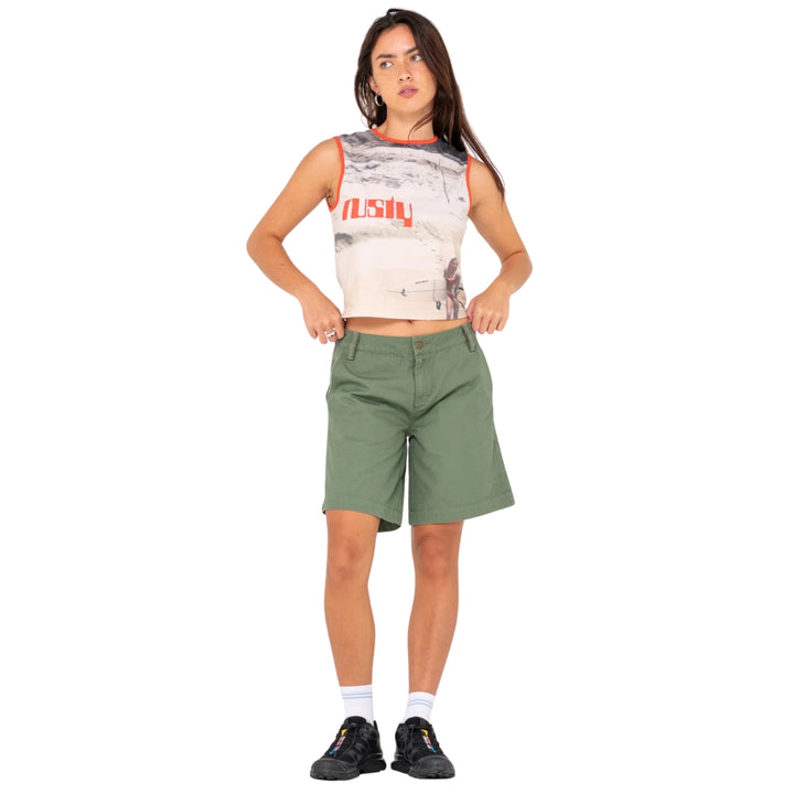 Rusty All Ova Slim Fit Sleeveless Skimmer Tank White 