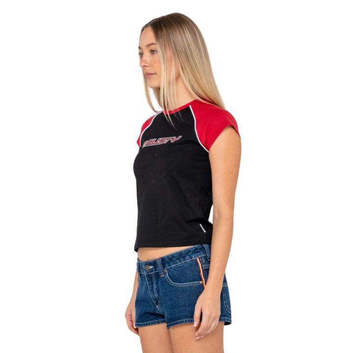 Rusty Archived Raglan Baby Tee Black