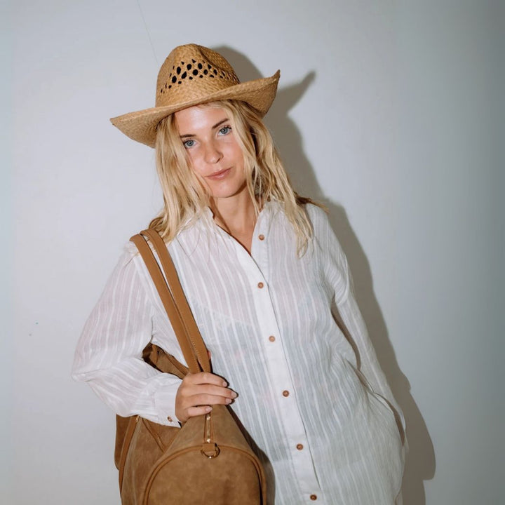 Rusty Aria Suede Weekender Bag Tan