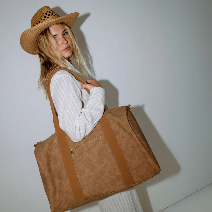 Rusty Aria Suede Weekender Bag Tan