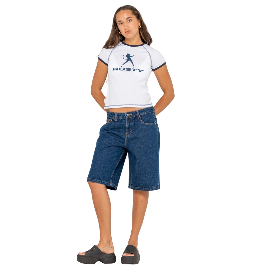 Rusty Bethany Baggy Low Rise Denim Jort Deep Sea Blue