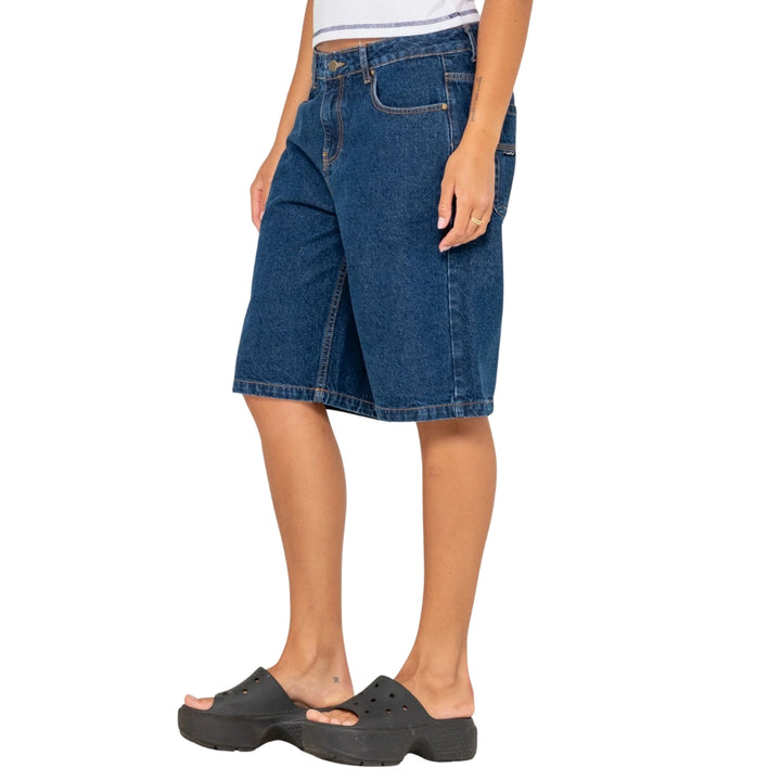 Rusty Bethany Baggy Low Rise Denim Jort Deep Sea Blue