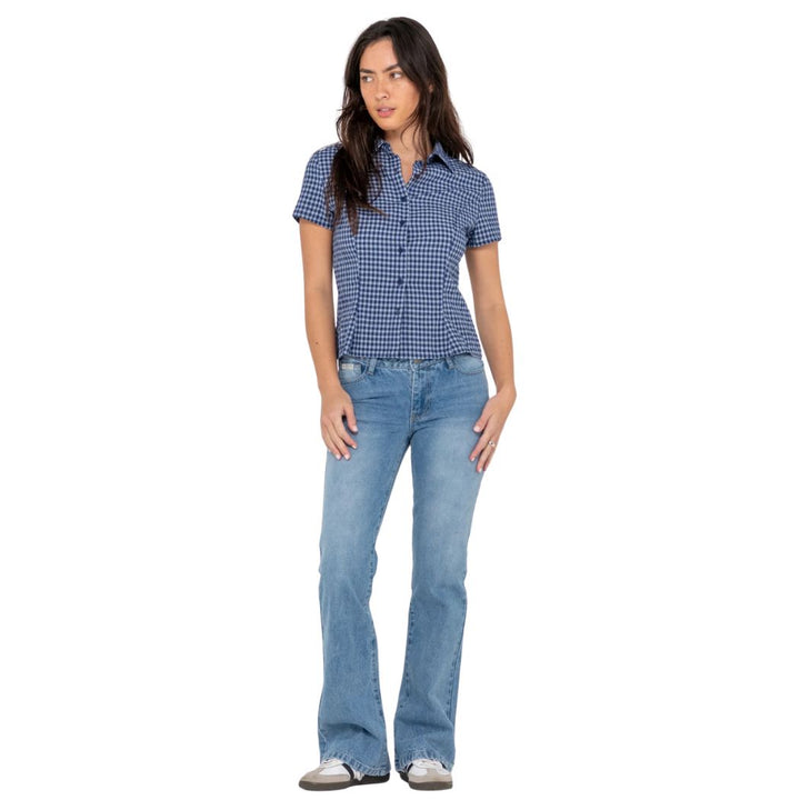 Rusty Betty Bootleg Low Rise Jean Blasted Middy Blue
