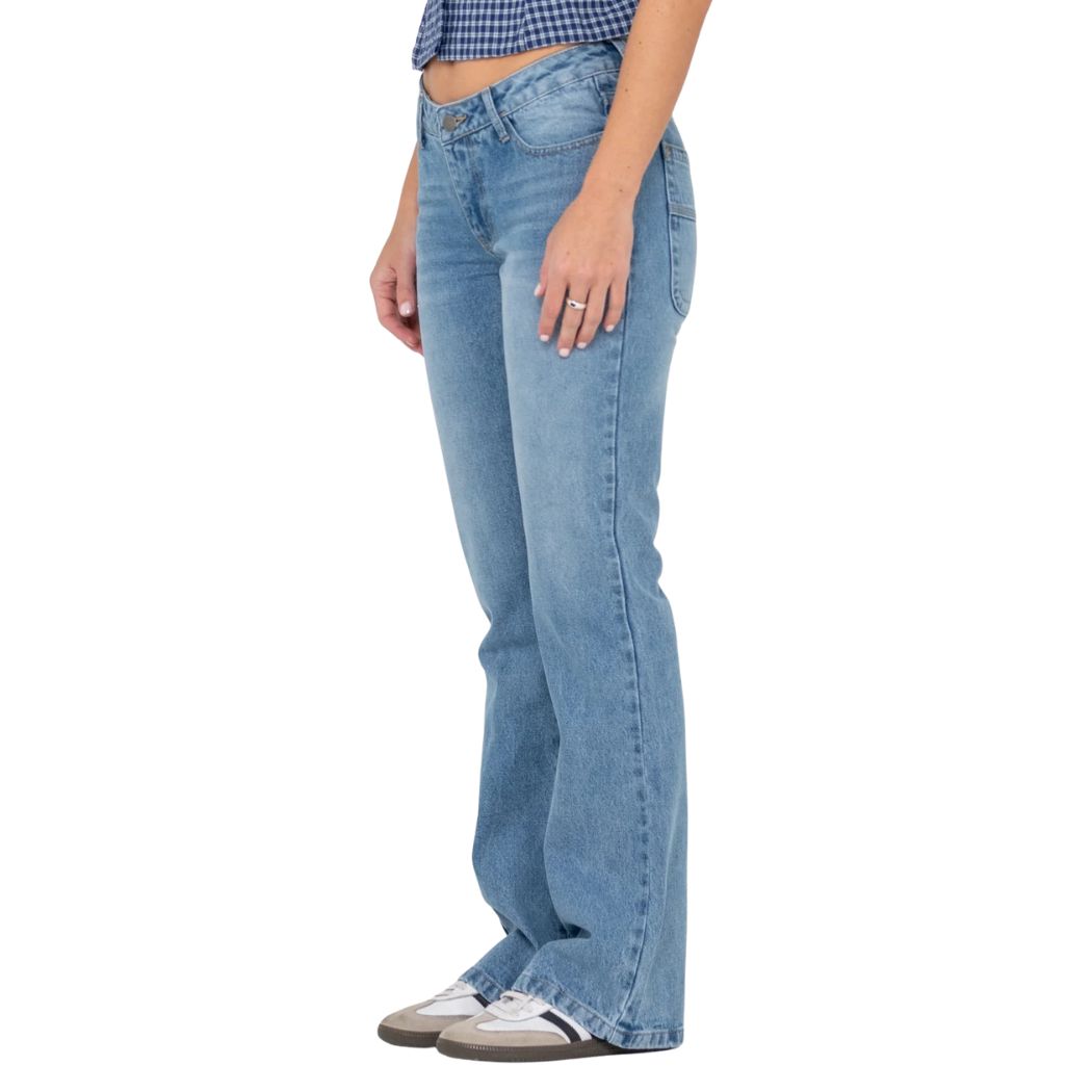 Rusty Betty Bootleg Low Rise Jean Blasted Middy Blue