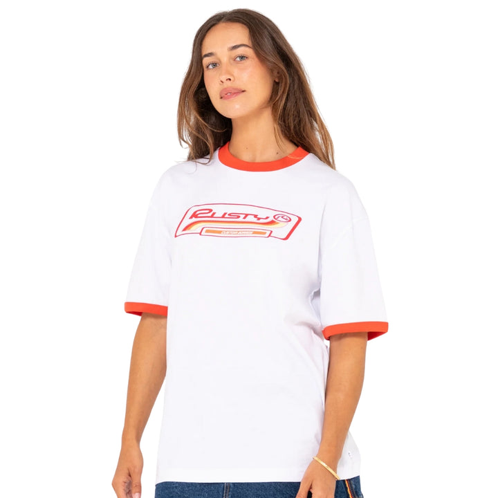 Rusty Boarding Pass Oversize Tee White