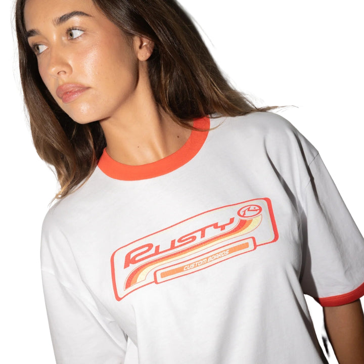 Rusty Boarding Pass Oversize Tee White