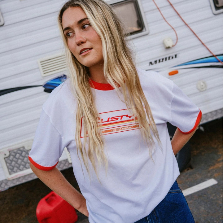 Rusty Boarding Pass Oversize Tee White