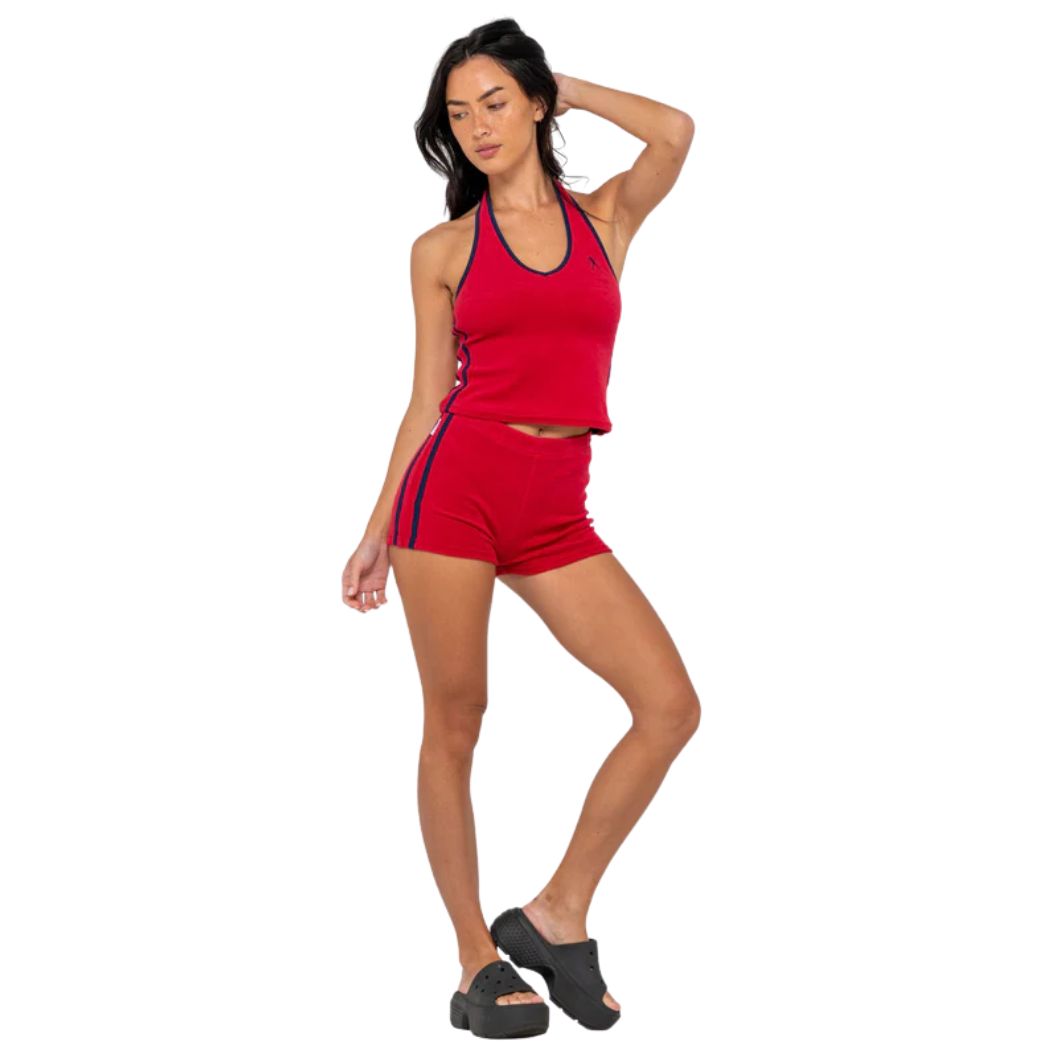 Rusty Bodhi Towelling Halter Neck Top Red