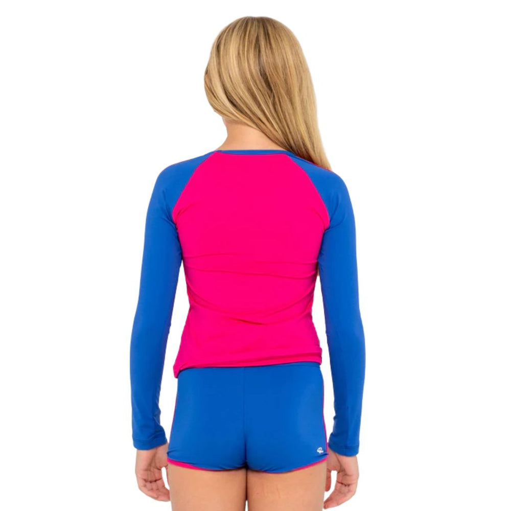 Rusty Contrast Rashie Shorts Set Girls Fuchsia Blue