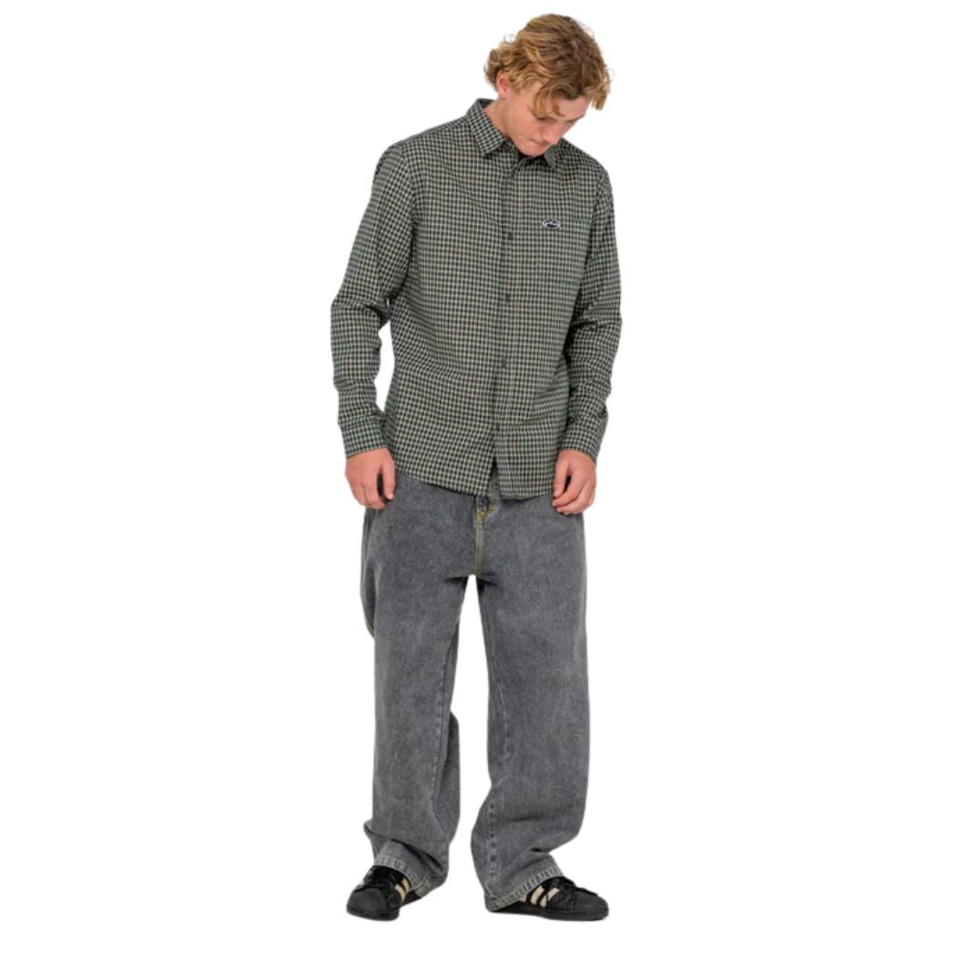 Rusty Datsun Check Long Sleeve Shirt Dark Green