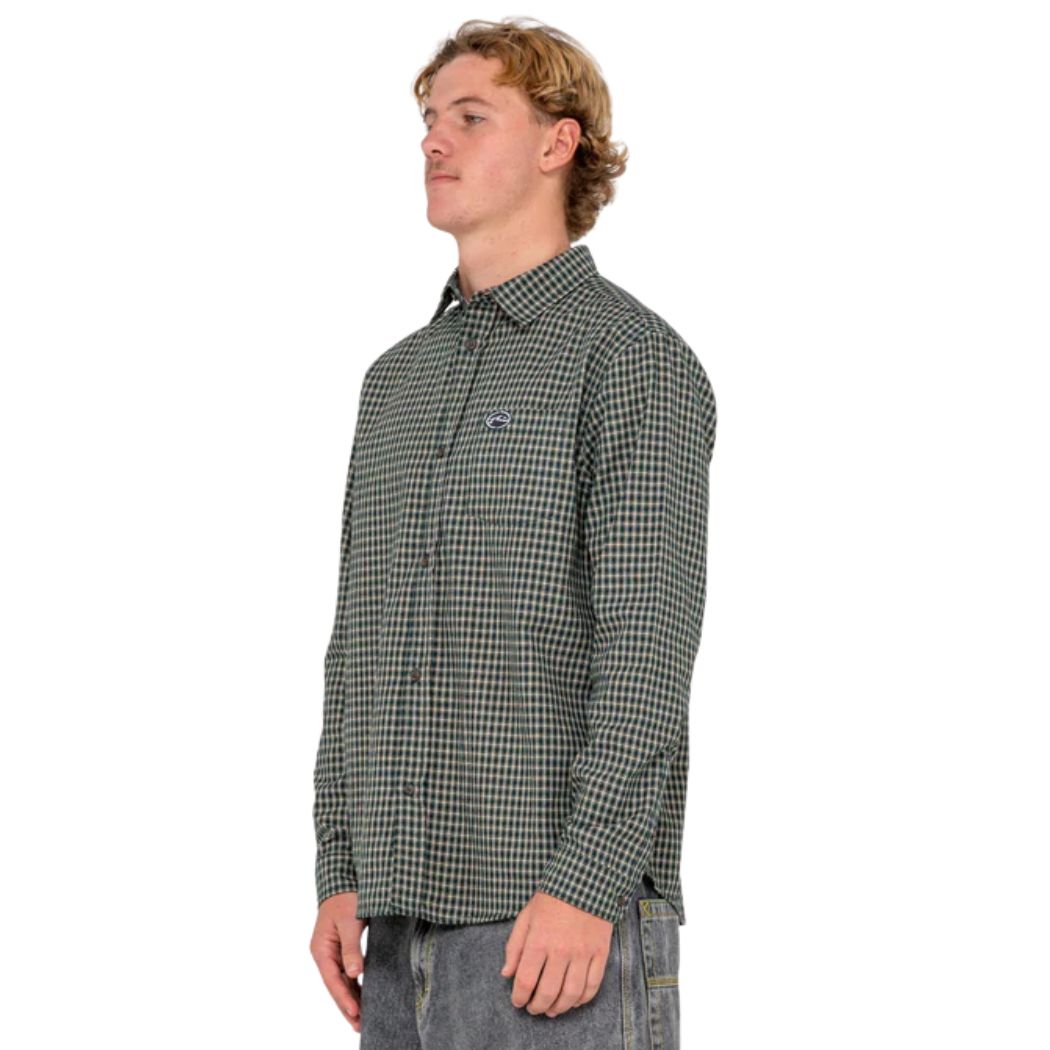 Rusty Datsun Check Long Sleeve Shirt Dark Green