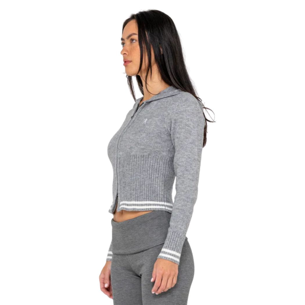 Rusty Devil Girl Knitted Zip Thru Hoodie Grey Marle
