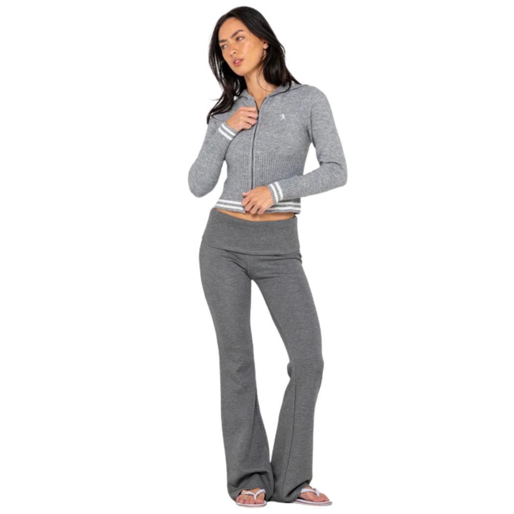 Rusty Devil Girl Knitted Zip Thru Hoodie Grey Marle