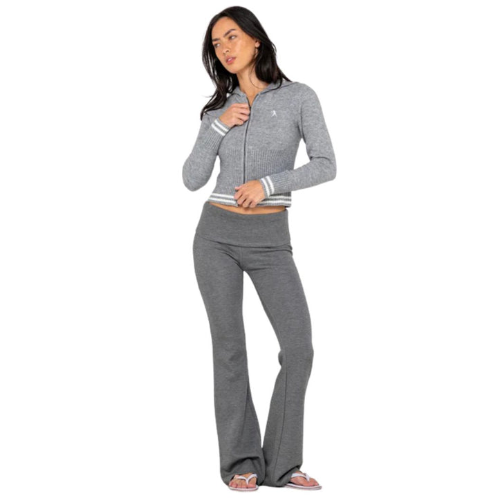 Rusty Devil Girl Knitted Zip Thru Hoodie Grey Marle