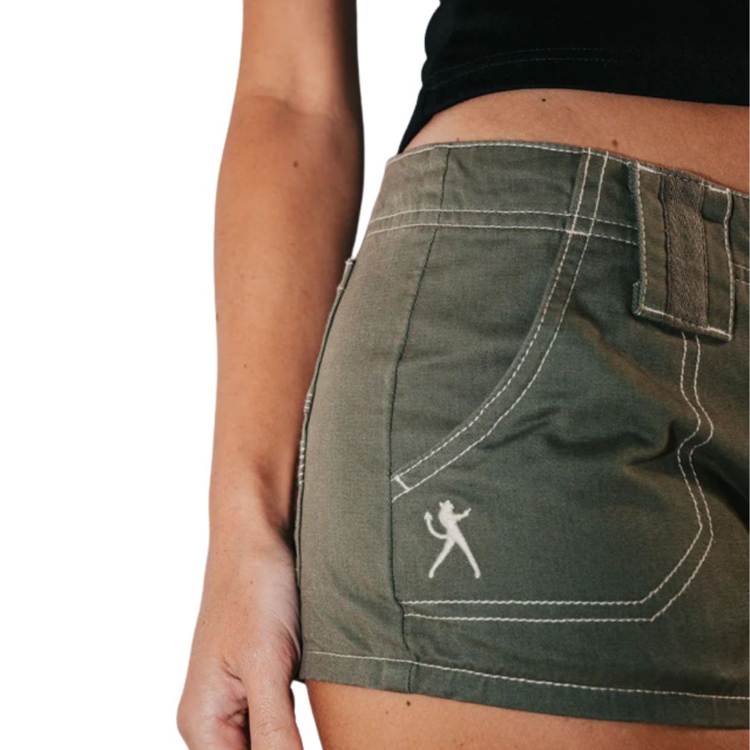 Rusty Dirtbag Cargo Low Rise Mini Short Light Khaki