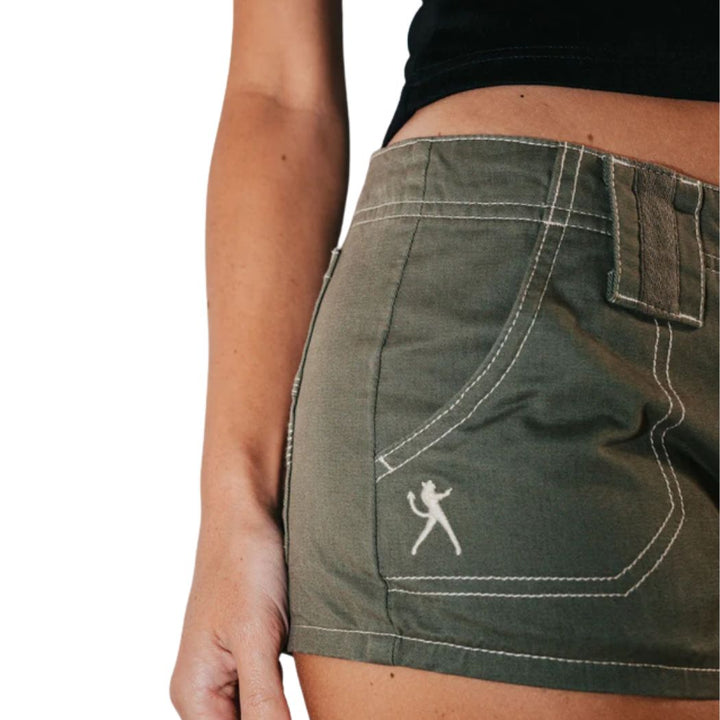 Rusty Dirtbag Cargo Low Rise Mini Short Light Khaki