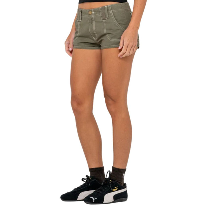 Rusty Dirtbag Cargo Low Rise Mini Short Light Khaki