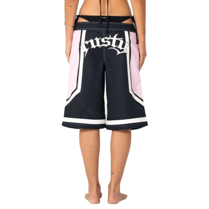 Rusty Farrah Long Baggy Boardshorts Black Pink
