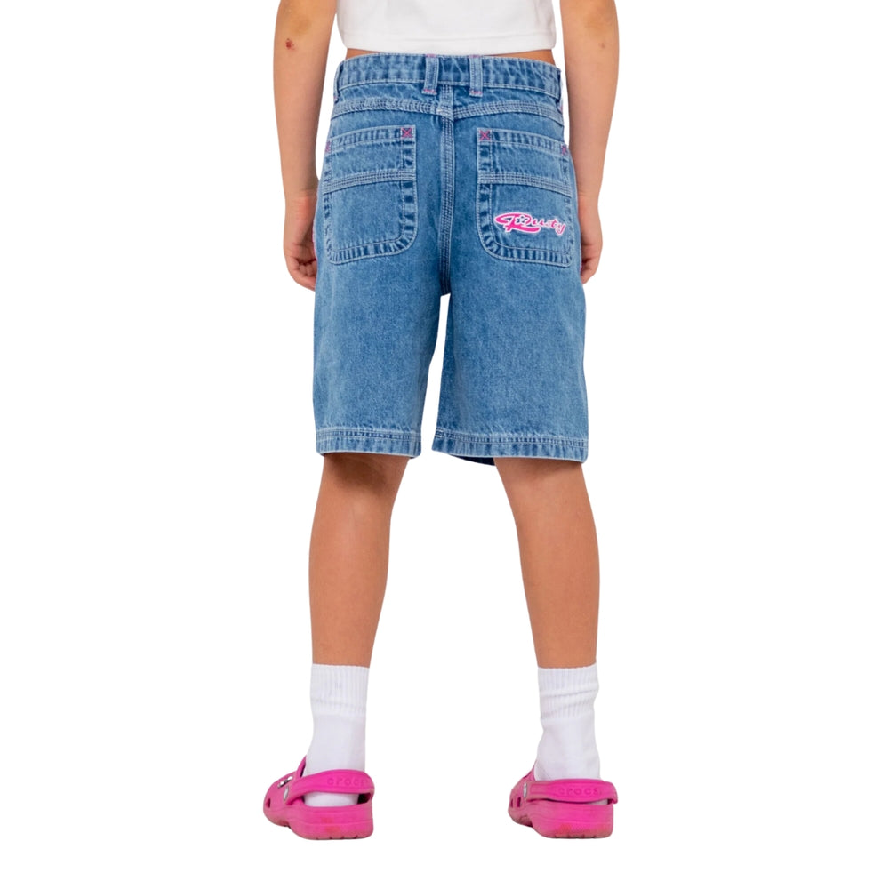 Rusty Flip Girl Denim Jort Sea Blue Fuchsia