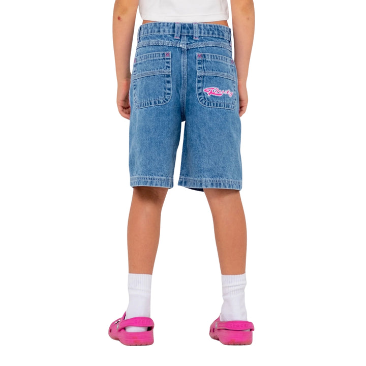 Rusty Flip Girl Denim Jort Sea Blue Fuchsia