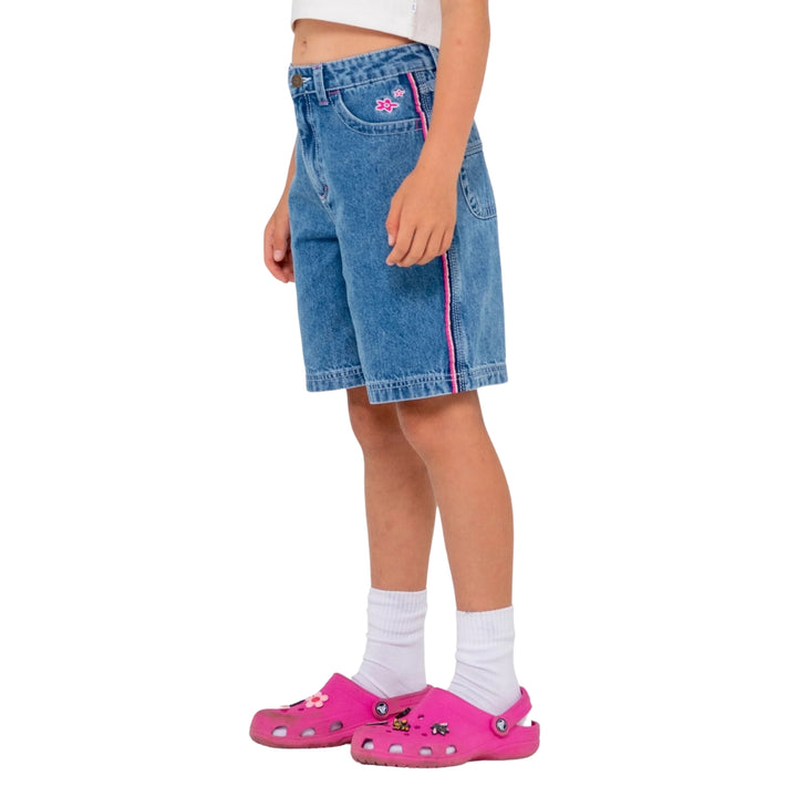Rusty Flip Girl Denim Jort Sea Blue Fuchsia