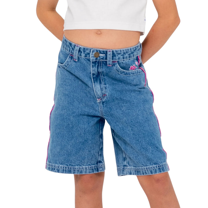 Rusty Flip Girl Denim Jort Sea Blue Fuchsia