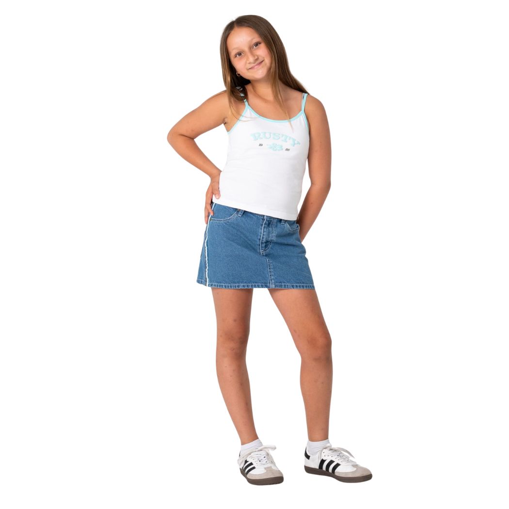 Rusty Flip Girl Mini Denim Skirt Middy Blue Blue