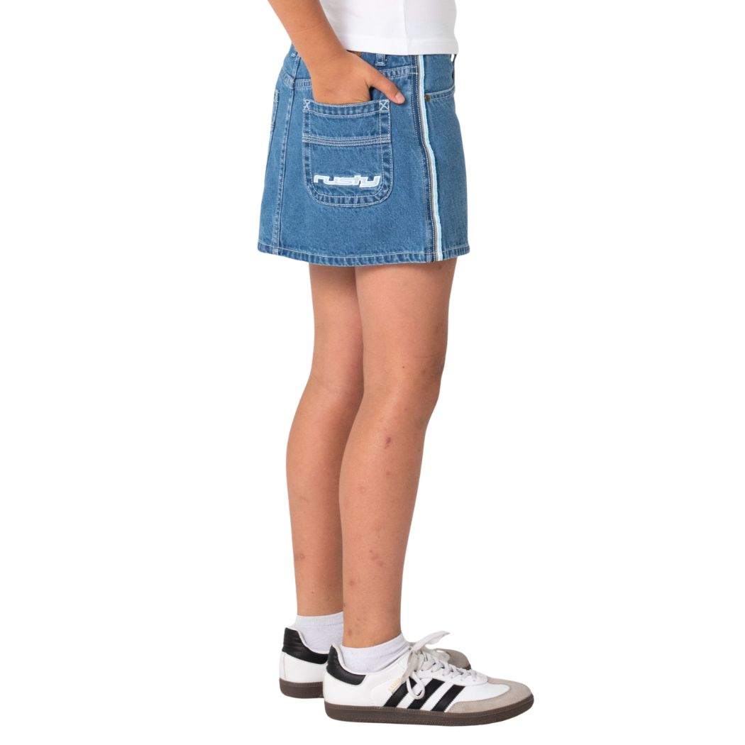 Rusty Flip Girl Mini Denim Skirt Middy Blue Blue