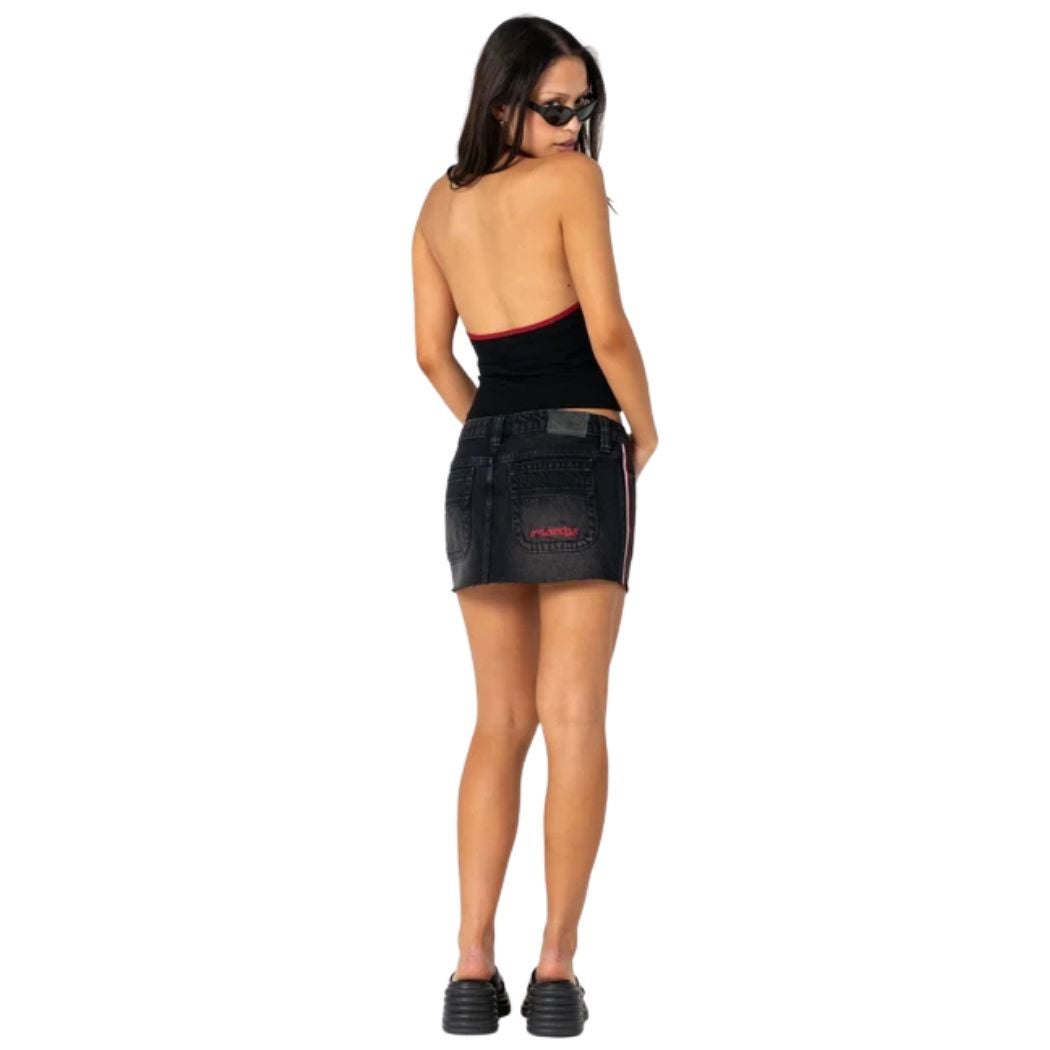 Rusty Flip Mommy Raw Low Rise Mini Skirt Blasted Black Red