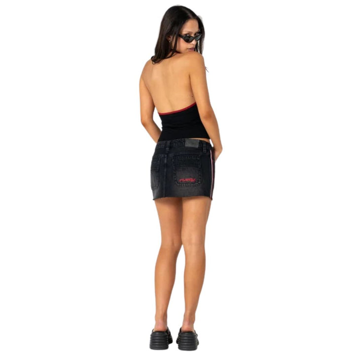 Rusty Flip Mommy Raw Low Rise Mini Skirt Blasted Black Red
