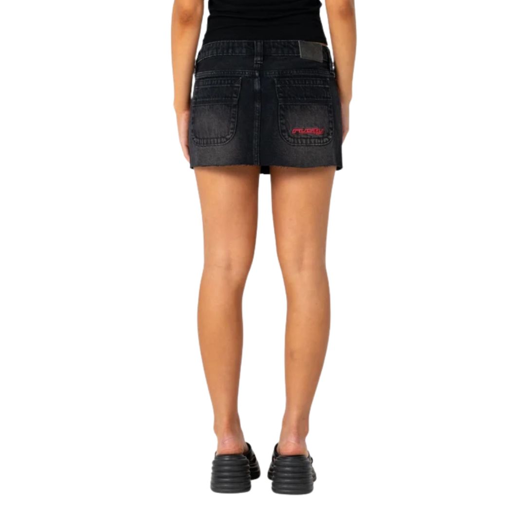 Rusty Flip Mommy Raw Low Rise Mini Skirt Blasted Black Red