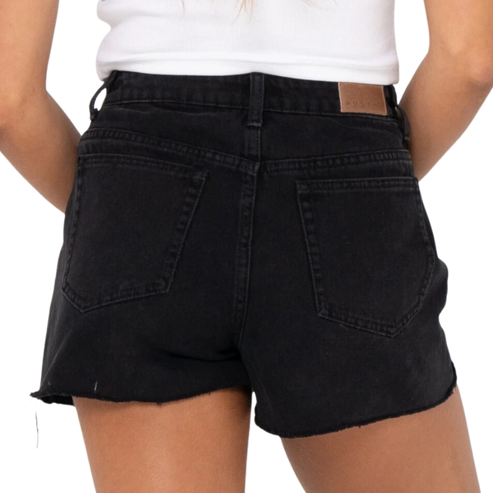 Rusty Frankie Frayed High Denim Short Black