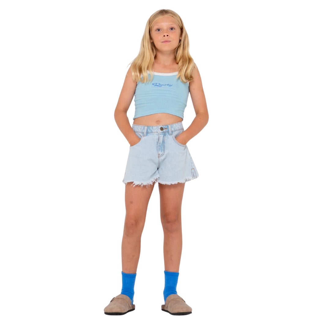 Rusty Girls Penny Kick Flare Demin Short Sky Blue Heather