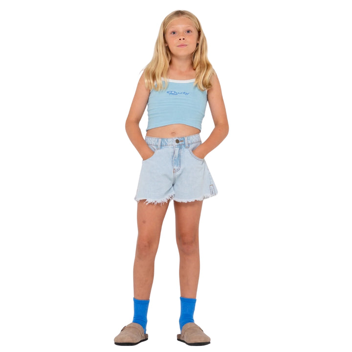 Rusty Girls Penny Kick Flare Demin Short Sky Blue Heather