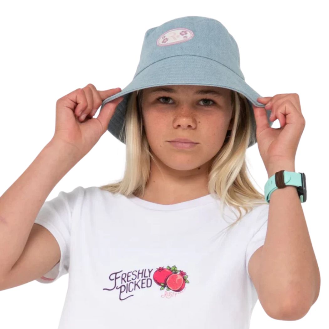 Rusty Girls Sunset Bucket Hat Bone Blue