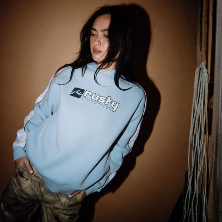 Rusty Hailstone Oversized Hooded Fleece Retro Blue