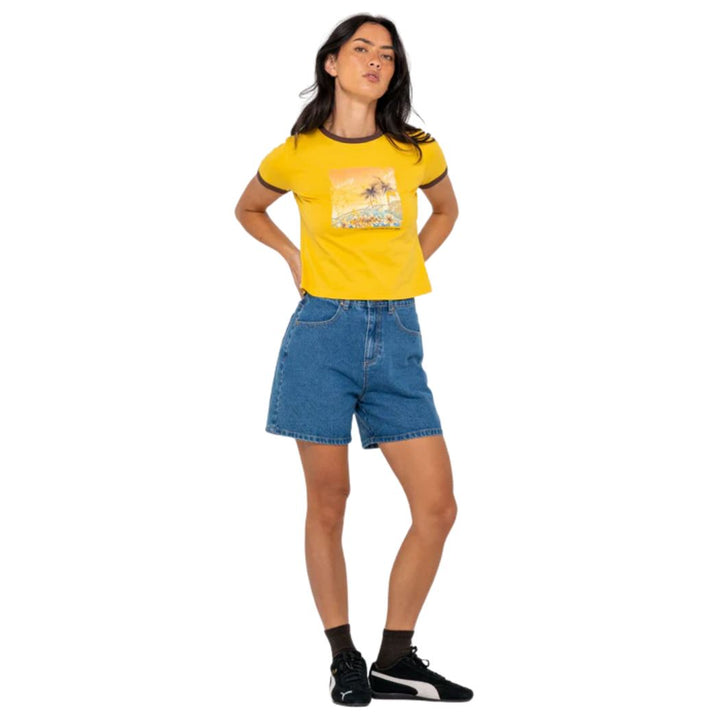 Rusty La Cabana Contrast Ringer Mini Tee Lemon Yellow