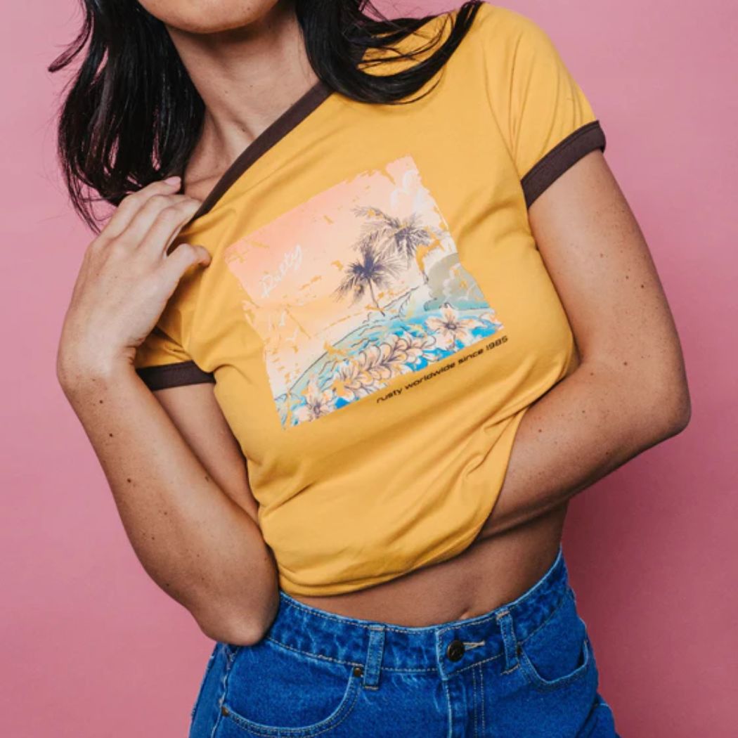Rusty La Cabana Contrast Ringer Mini Tee Lemon Yellow