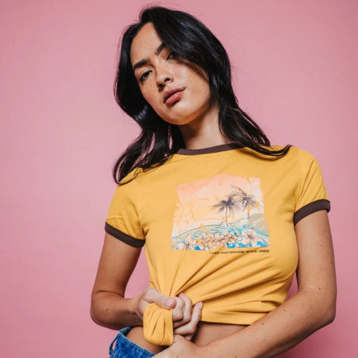 Rusty La Cabana Contrast Ringer Mini Tee Lemon Yellow