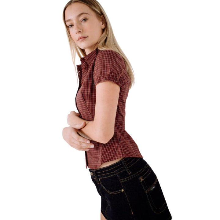 Rusty Missy May Check Shirt Burgundy