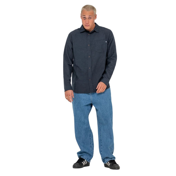 Rusty Overtone Long Sleeve Linen Shirt Navy Blue